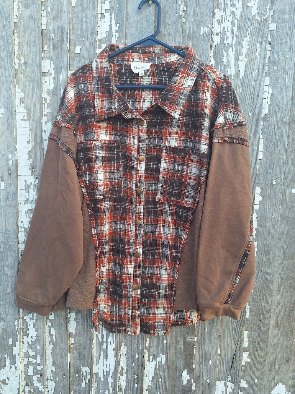 Oli & Hali Rust and Brown Plaid Utility Jacket Shacket Size Large